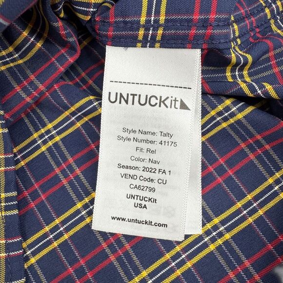 UNTUCKit Men's Talty Relaxed Fit Long Sleeve Plaid Shirt Navy/Red/Yellow XL - Picture 8 of 11